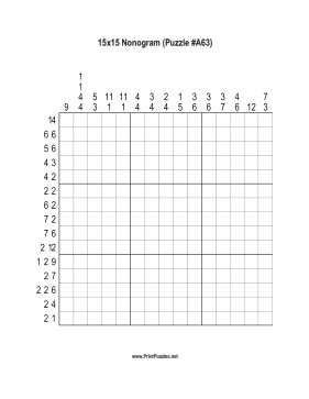 Nonogram - 15x15 - A63 Printable Puzzle