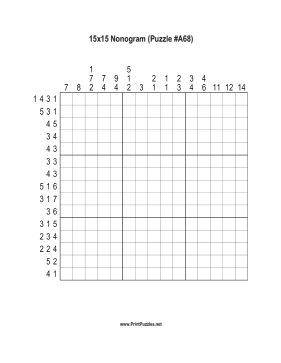 Nonogram - 15x15 - A68 Printable Puzzle