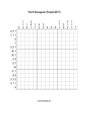 Nonogram - 15x15 - A71 Printable Puzzle