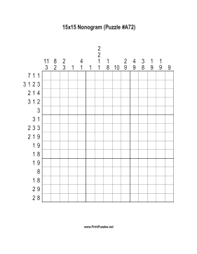 Nonogram - 15x15 - A72 Printable Puzzle