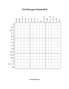 Nonogram - 15x15 - A74 Printable Puzzle