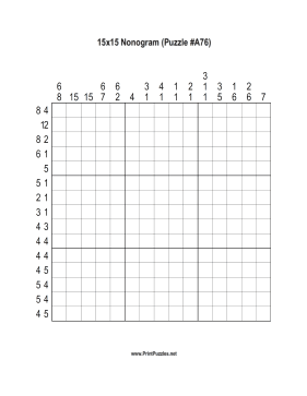 Nonogram - 15x15 - A76 Printable Puzzle