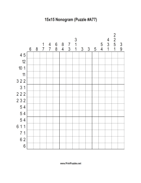 Nonogram - 15x15 - A77 Printable Puzzle
