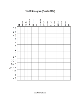 Nonogram - 15x15 - A84 Printable Puzzle