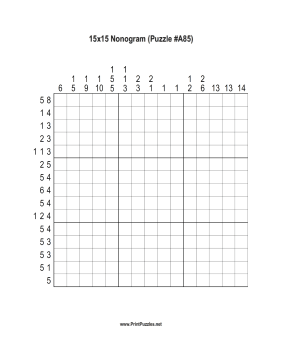 Nonogram - 15x15 - A85 Printable Puzzle