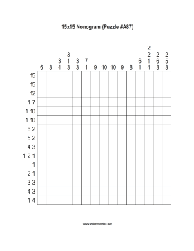 Nonogram - 15x15 - A87 Printable Puzzle