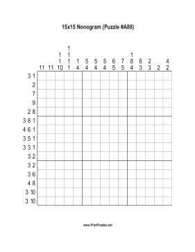 Nonogram - 15x15 - A88 Printable Puzzle