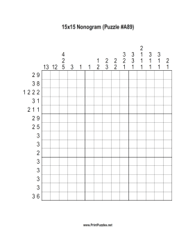 Nonogram - 15x15 - A89 Printable Puzzle