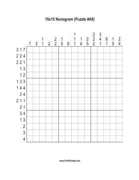 Nonogram - 15x15 - A9 Printable Puzzle
