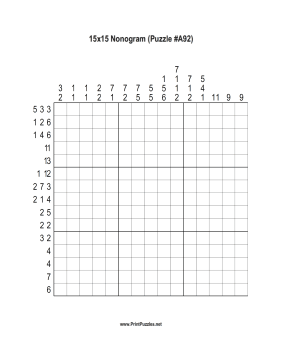 Nonogram - 15x15 - A92 Printable Puzzle