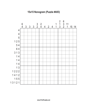 Nonogram - 15x15 - A93 Printable Puzzle