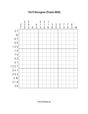 Nonogram - 15x15 - A94 Printable Puzzle