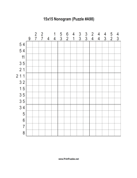 Nonogram - 15x15 - A98 Printable Puzzle