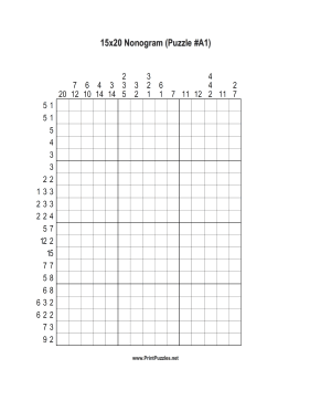 Nonogram - 15x20 - A1 Printable Puzzle