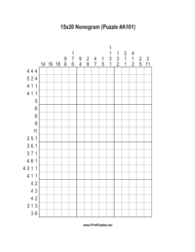 Nonogram - 15x20 - A101 Printable Puzzle