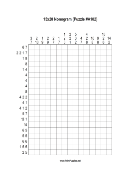 Nonogram - 15x20 - A102 Printable Puzzle
