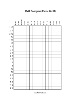 Nonogram - 15x20 - A103 Printable Puzzle