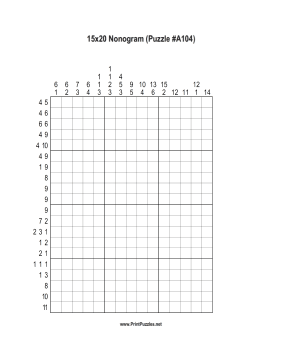 Nonogram - 15x20 - A104 Printable Puzzle