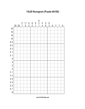 Nonogram - 15x20 - A106 Printable Puzzle