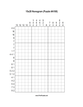 Nonogram - 15x20 - A108 Printable Puzzle