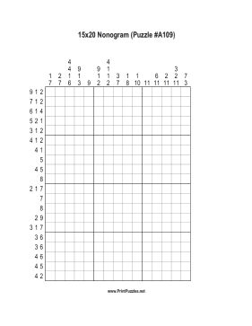 Nonogram - 15x20 - A109 Printable Puzzle