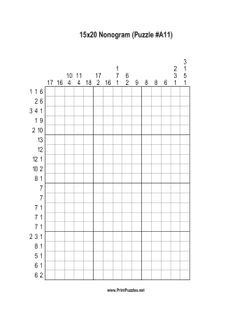 Nonogram - 15x20 - A11 Printable Puzzle