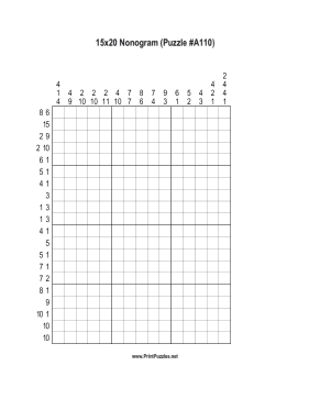Nonogram - 15x20 - A110 Printable Puzzle