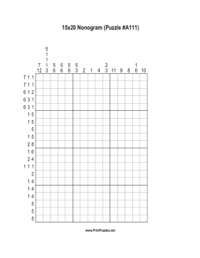 Nonogram - 15x20 - A111 Printable Puzzle