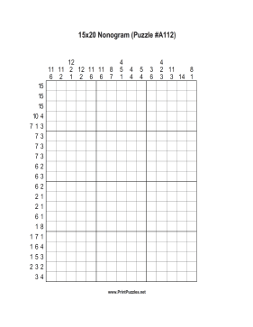 Nonogram - 15x20 - A112 Printable Puzzle