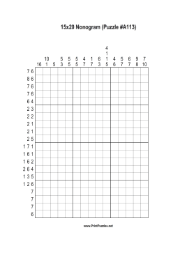 Nonogram - 15x20 - A113 Printable Puzzle