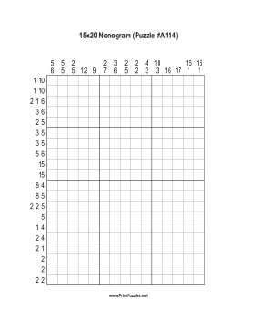 Nonogram - 15x20 - A114 Printable Puzzle