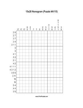 Nonogram - 15x20 - A115 Printable Puzzle