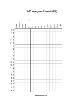 Nonogram - 15x20 - A116 Printable Puzzle