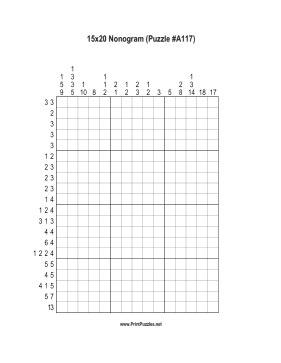 Nonogram - 15x20 - A117 Printable Puzzle