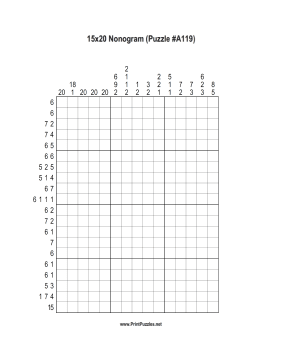 Nonogram - 15x20 - A119 Printable Puzzle