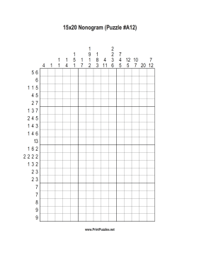 Nonogram - 15x20 - A12 Printable Puzzle