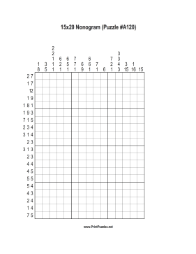 Nonogram - 15x20 - A120 Printable Puzzle