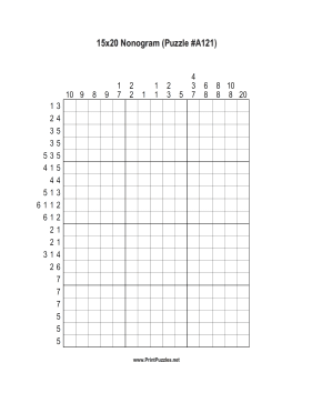 Nonogram - 15x20 - A121 Printable Puzzle