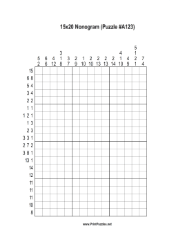Nonogram - 15x20 - A123 Printable Puzzle