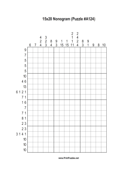 Nonogram - 15x20 - A124 Printable Puzzle