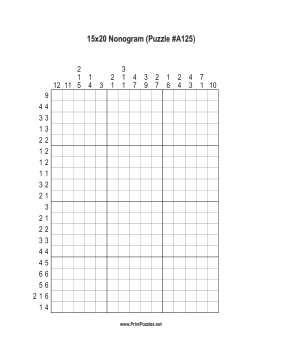 Nonogram - 15x20 - A125 Printable Puzzle