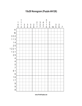Nonogram - 15x20 - A126 Printable Puzzle