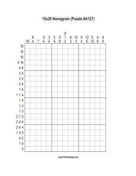 Nonogram - 15x20 - A127 Printable Puzzle
