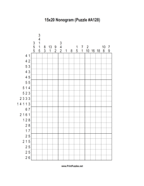 Nonogram - 15x20 - A128 Printable Puzzle
