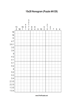 Nonogram - 15x20 - A129 Printable Puzzle