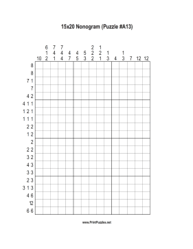 Nonogram - 15x20 - A13 Printable Puzzle