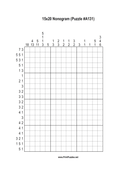 Nonogram - 15x20 - A131 Printable Puzzle