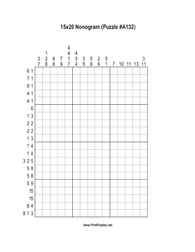 Nonogram - 15x20 - A132 Printable Puzzle