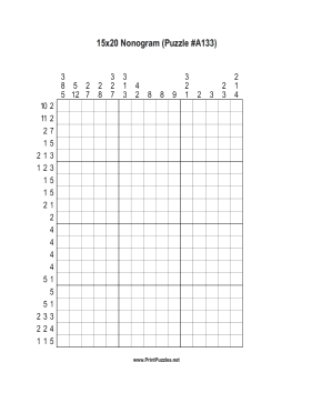 Nonogram - 15x20 - A133 Printable Puzzle