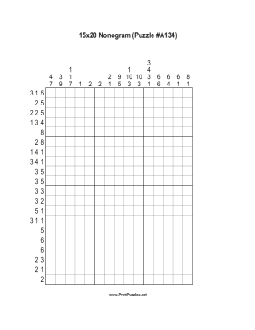 Nonogram - 15x20 - A134 Printable Puzzle